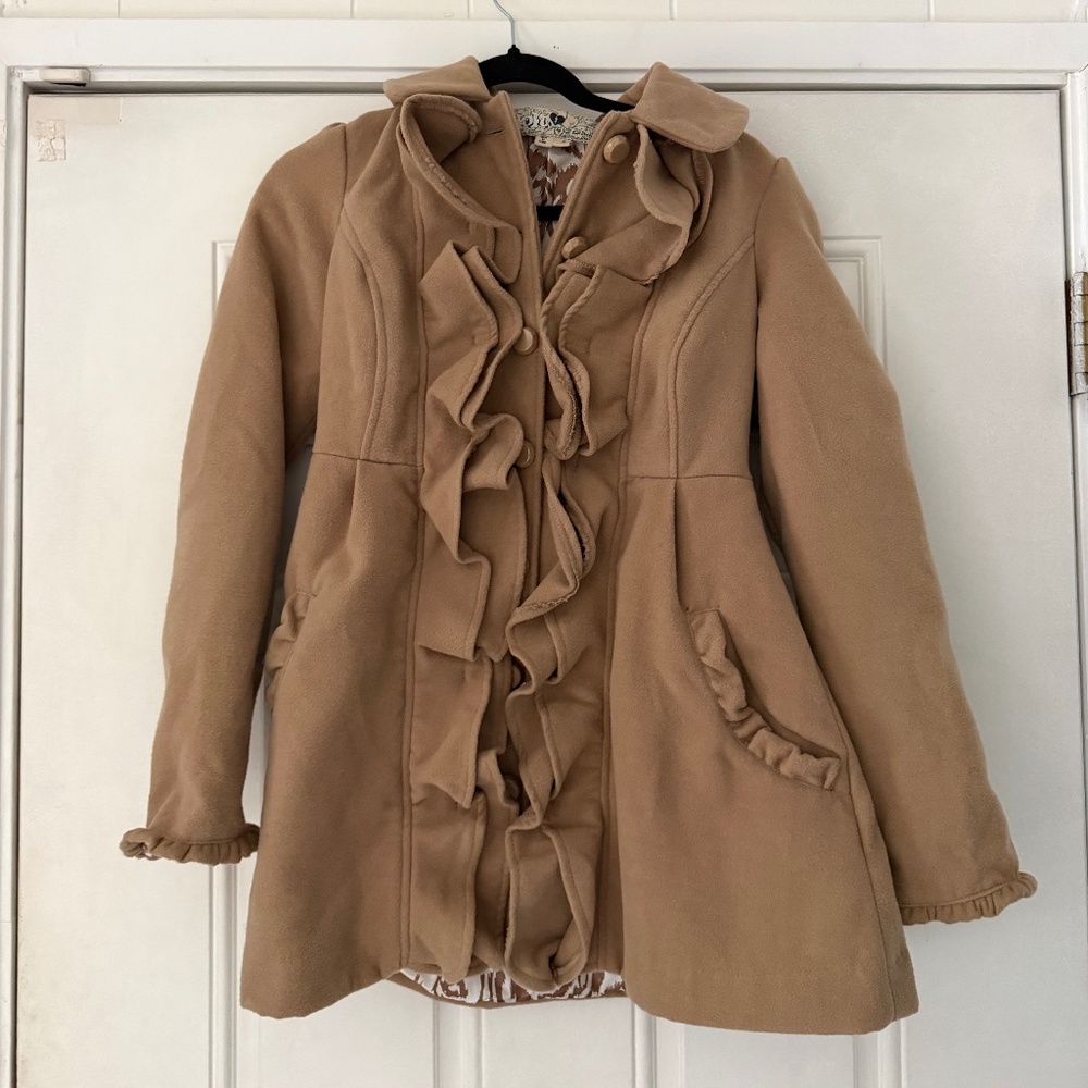 Chic Elegant vintage y2k 90s tan long spring cute coat jacket Ruffle Cape for Wo